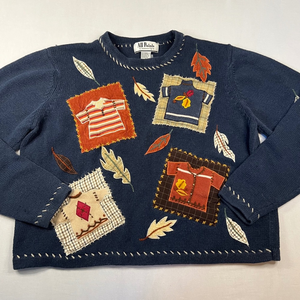 Vintage All Points Womens Blue Fall Autumn Sweater | Size XL | Kitsch Grandma